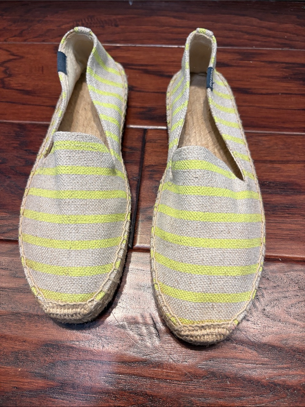 Soludos Striped Canvas Espadrille Flats in Beige and Lime - Women